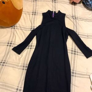 black, long, skim dress, cold shoulder cutout🖤